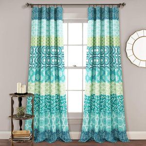 Anthropologie Blue & Green Lush Decor Bohemian Stripe Window Curtain